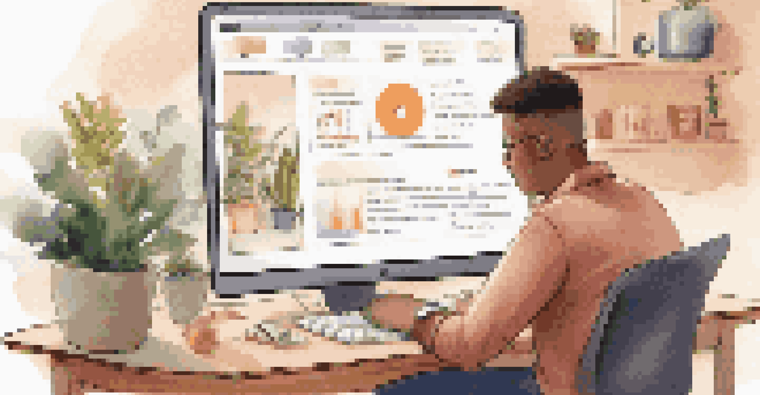 An employee filling out an online survey on a laptop at a cozy desk with personal items and warm lighting.