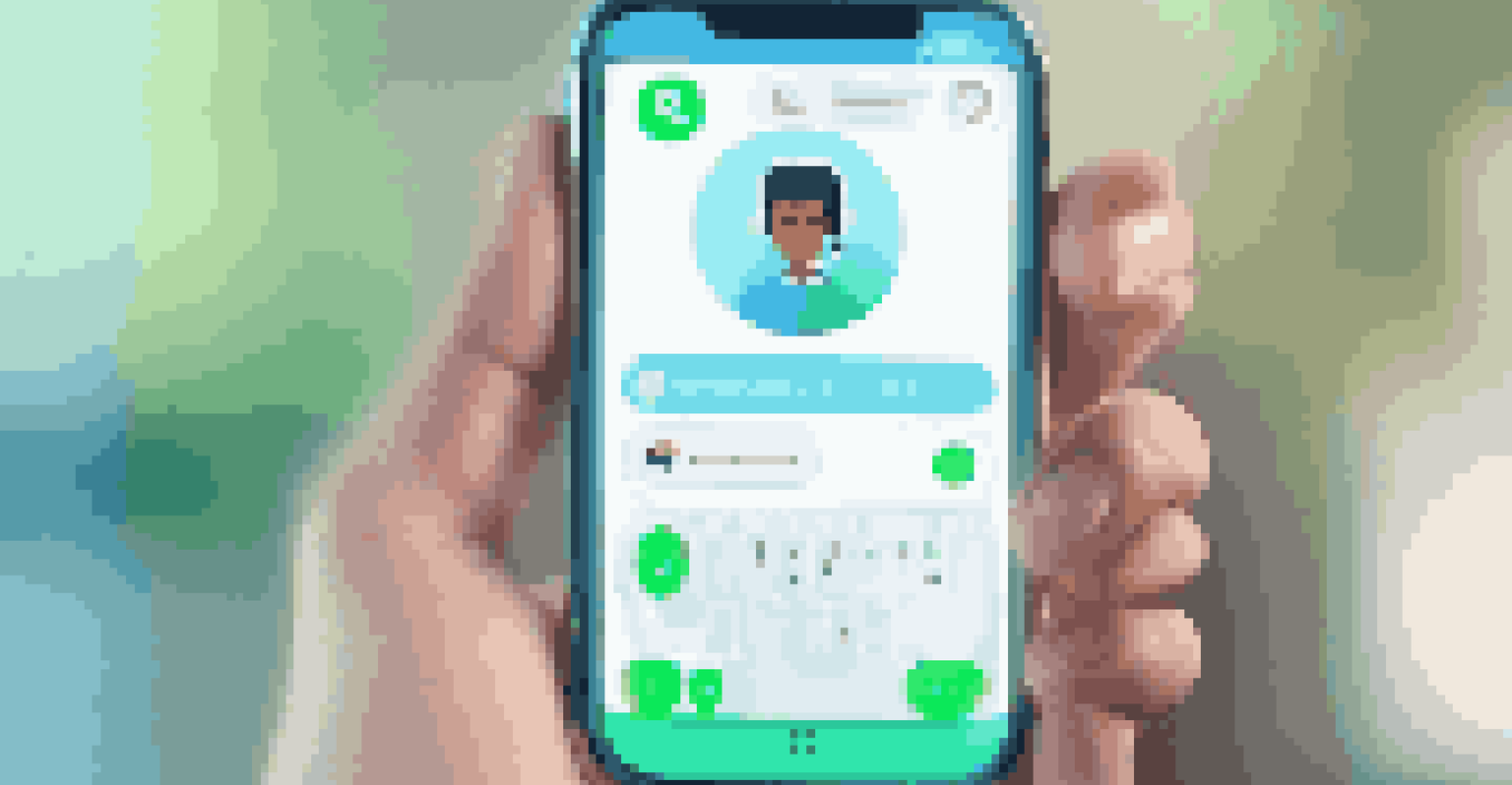 A smartphone showing a customer support chat interface with a chatbot icon on a blurred background.