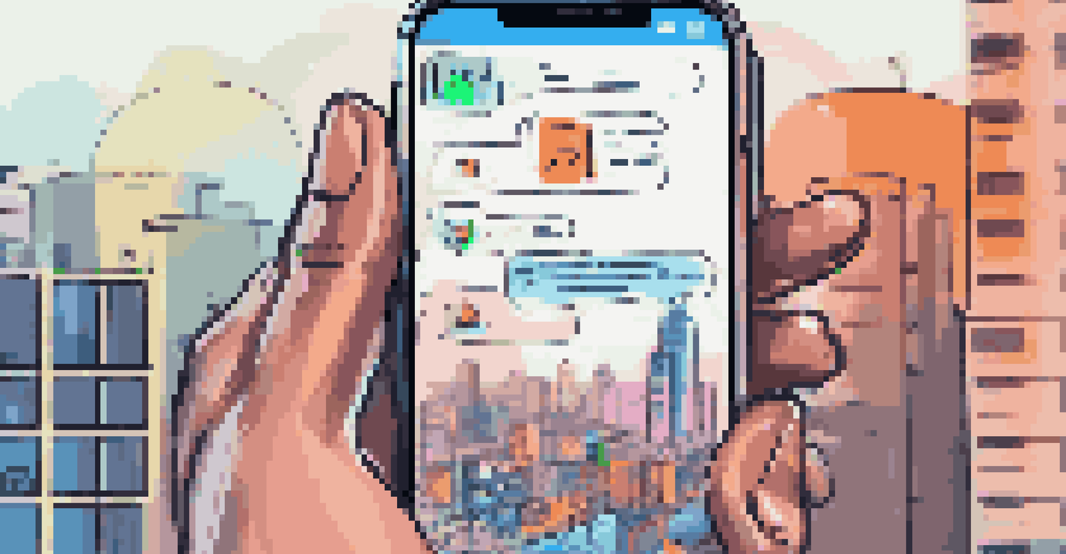 A smartphone screen displaying a chatbot interface with colorful chat bubbles.