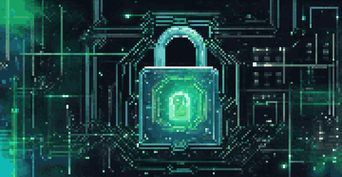 An abstract image of a digital lock and flowing binary code, representing data encryption in a cyber secure environment.