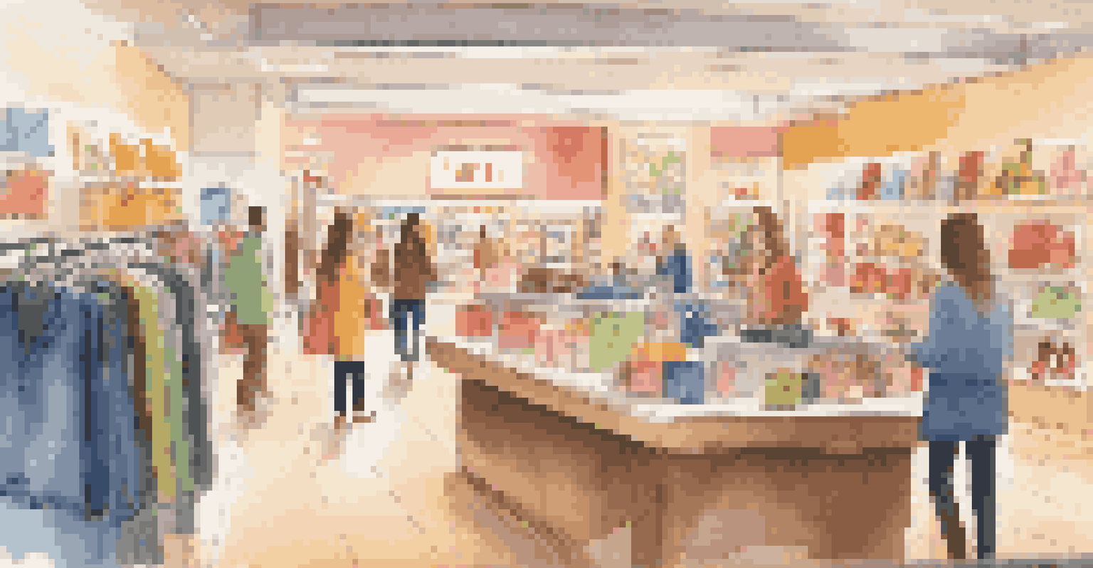 A customer receiving personalized product recommendations on a tablet in a vibrant retail environment.