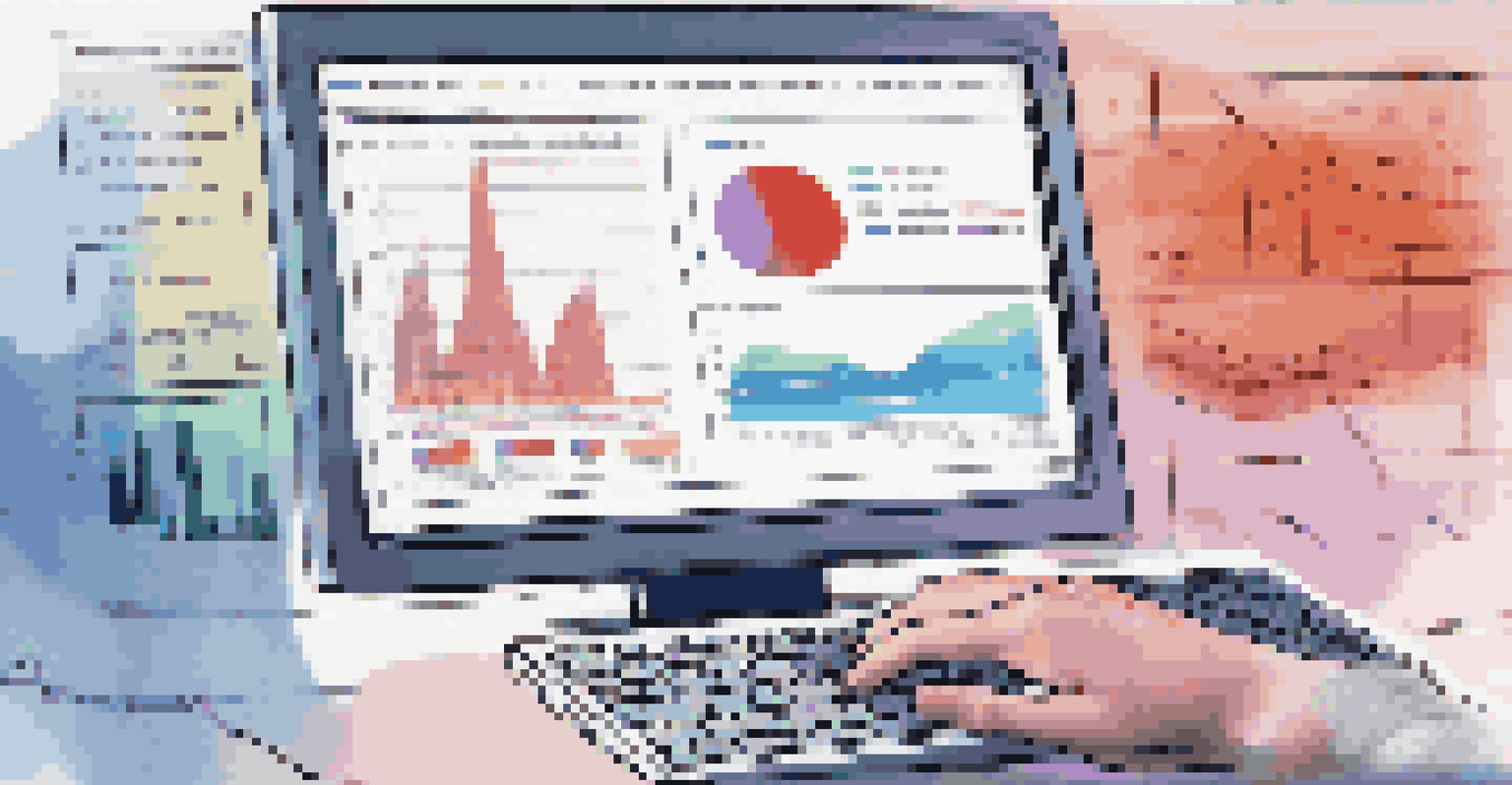 A computer screen showcasing algorithms and graphs for fraud detection, with a hand typing on a keyboard.