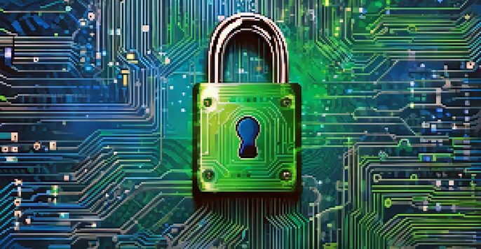 An abstract image of a digital padlock over a background of binary code, representing data security in wearable technology.