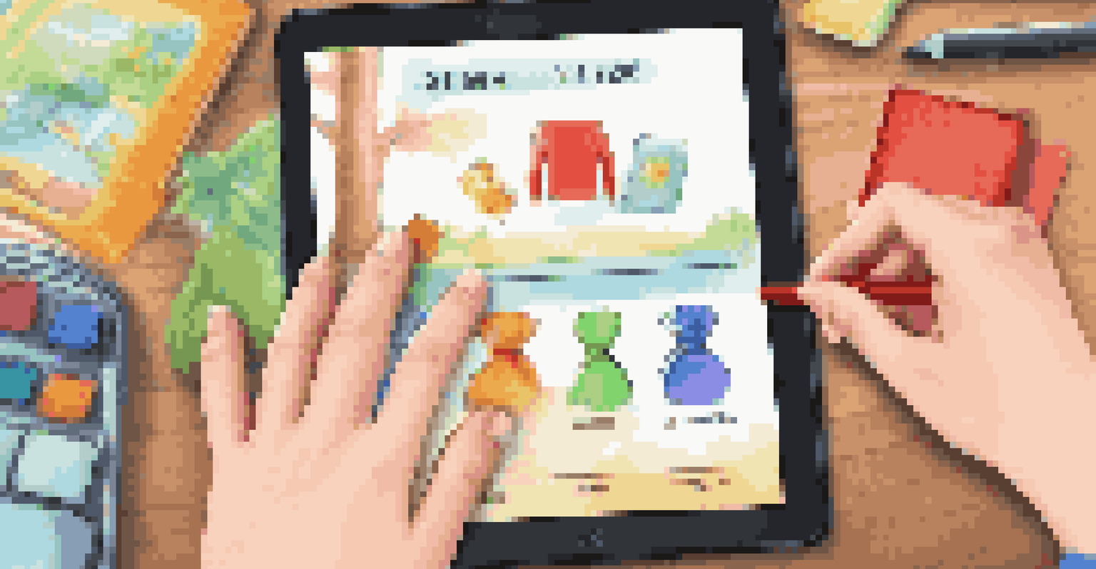 A child's hands proudly showing a digital badge earned in a gamified learning activity on a tablet.