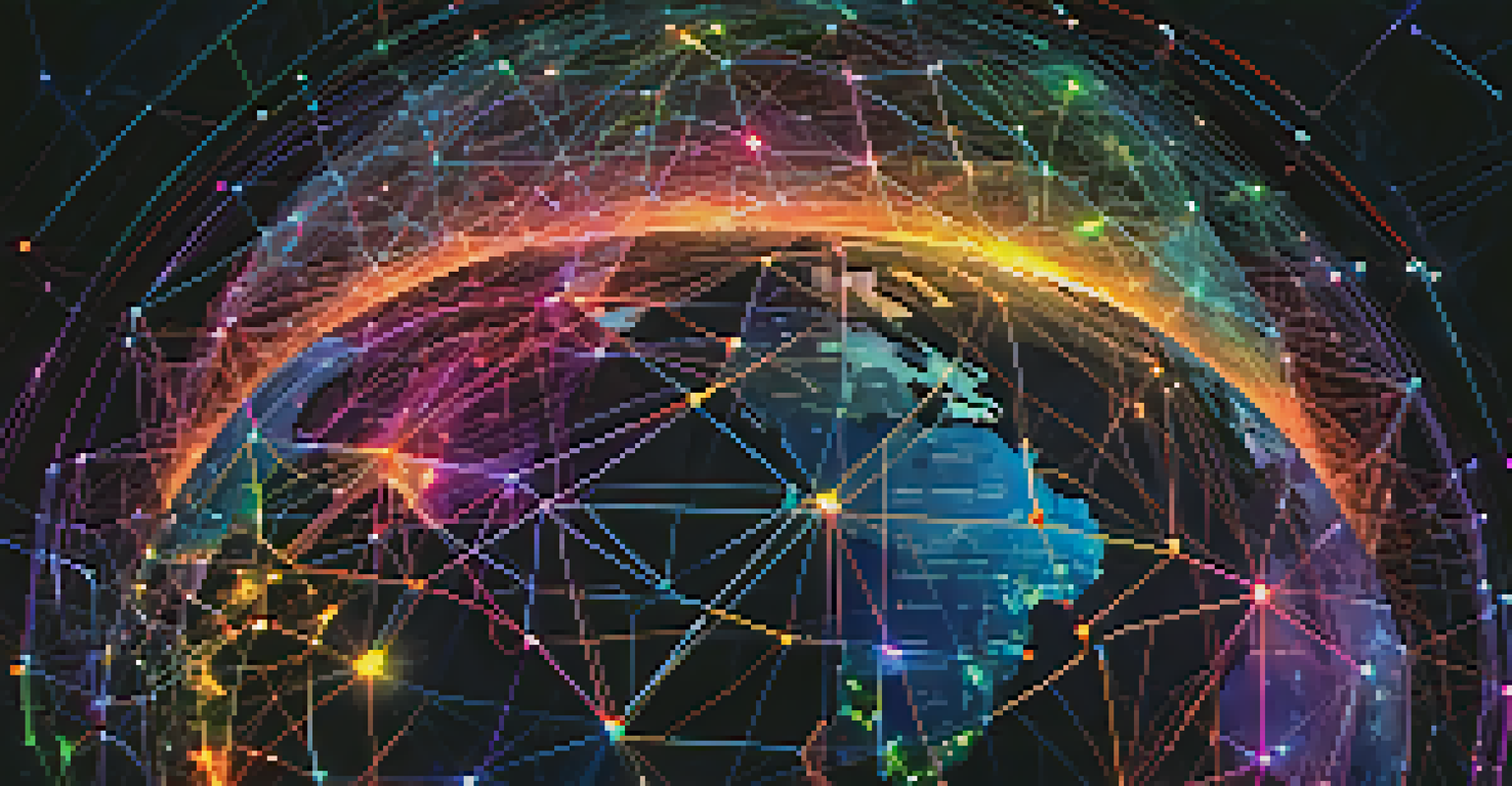 A digital globe with bright interconnected nodes symbolizing various blockchains communicating with each other against a dark background.