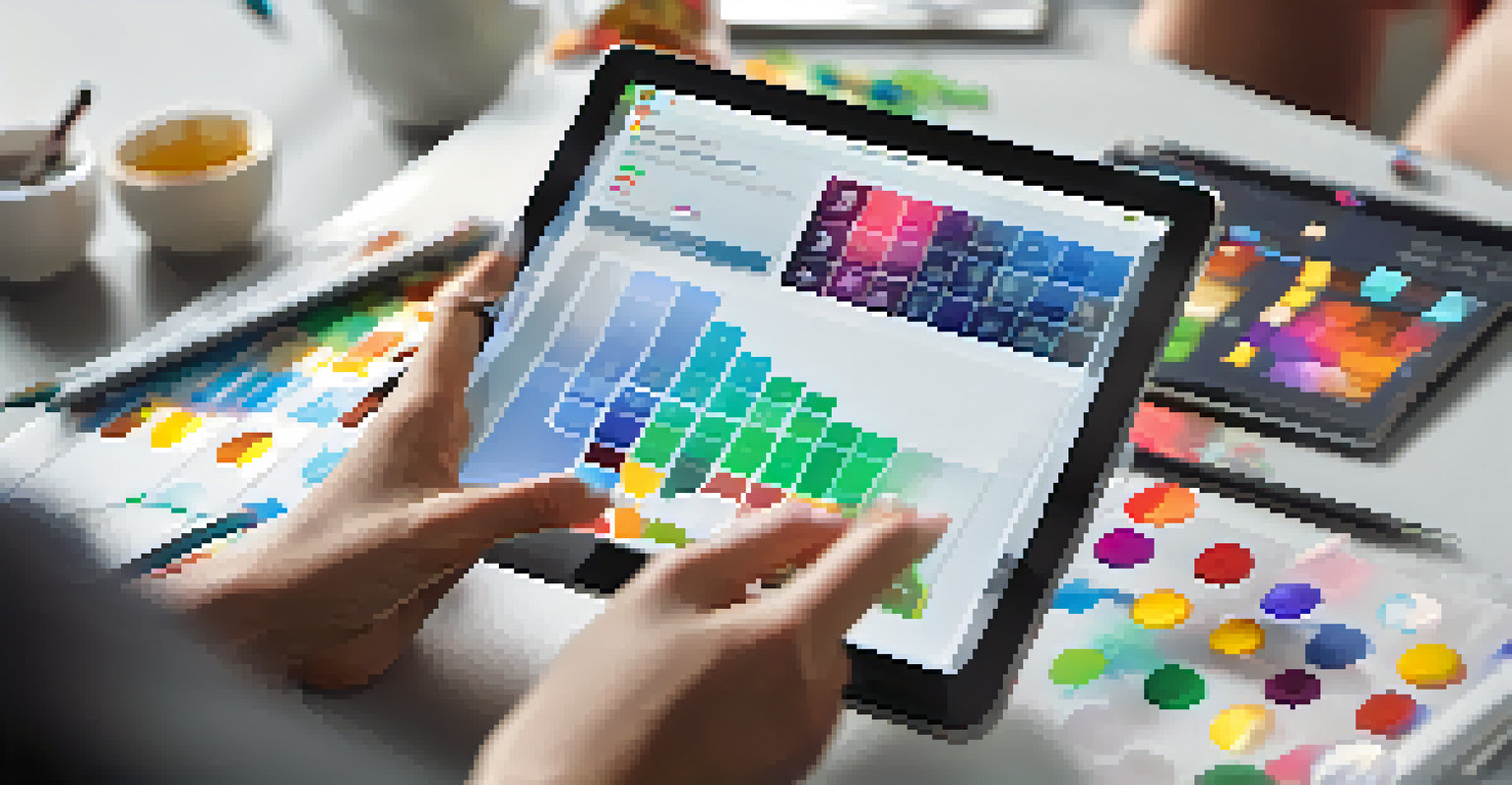 Close-up of hands interacting with a tablet displaying a low-code development platform interface.