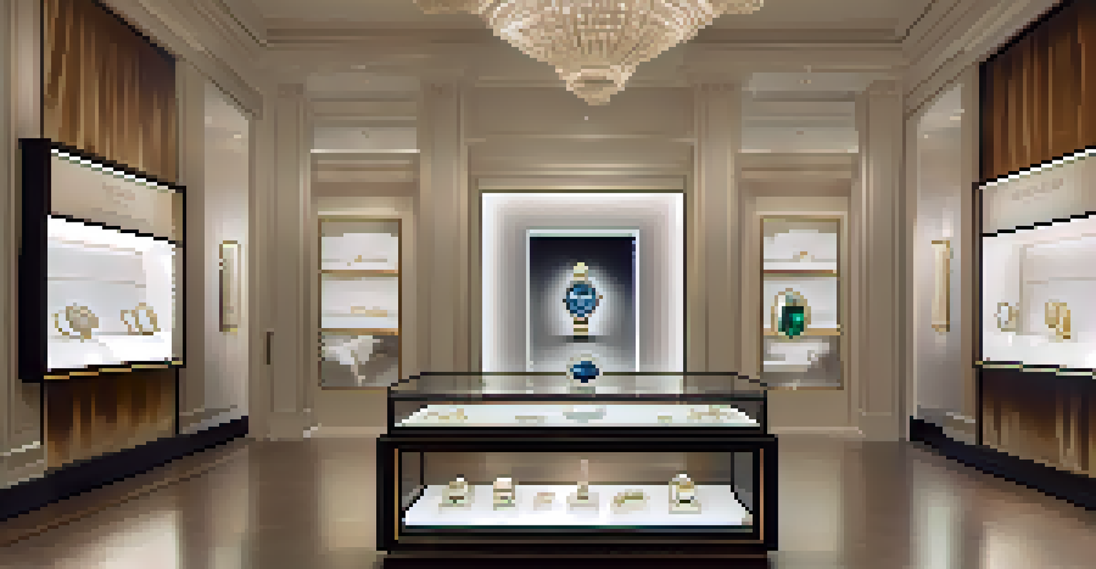 A diamond jewelry display with a digital screen showcasing the ethical journey of a diamond.