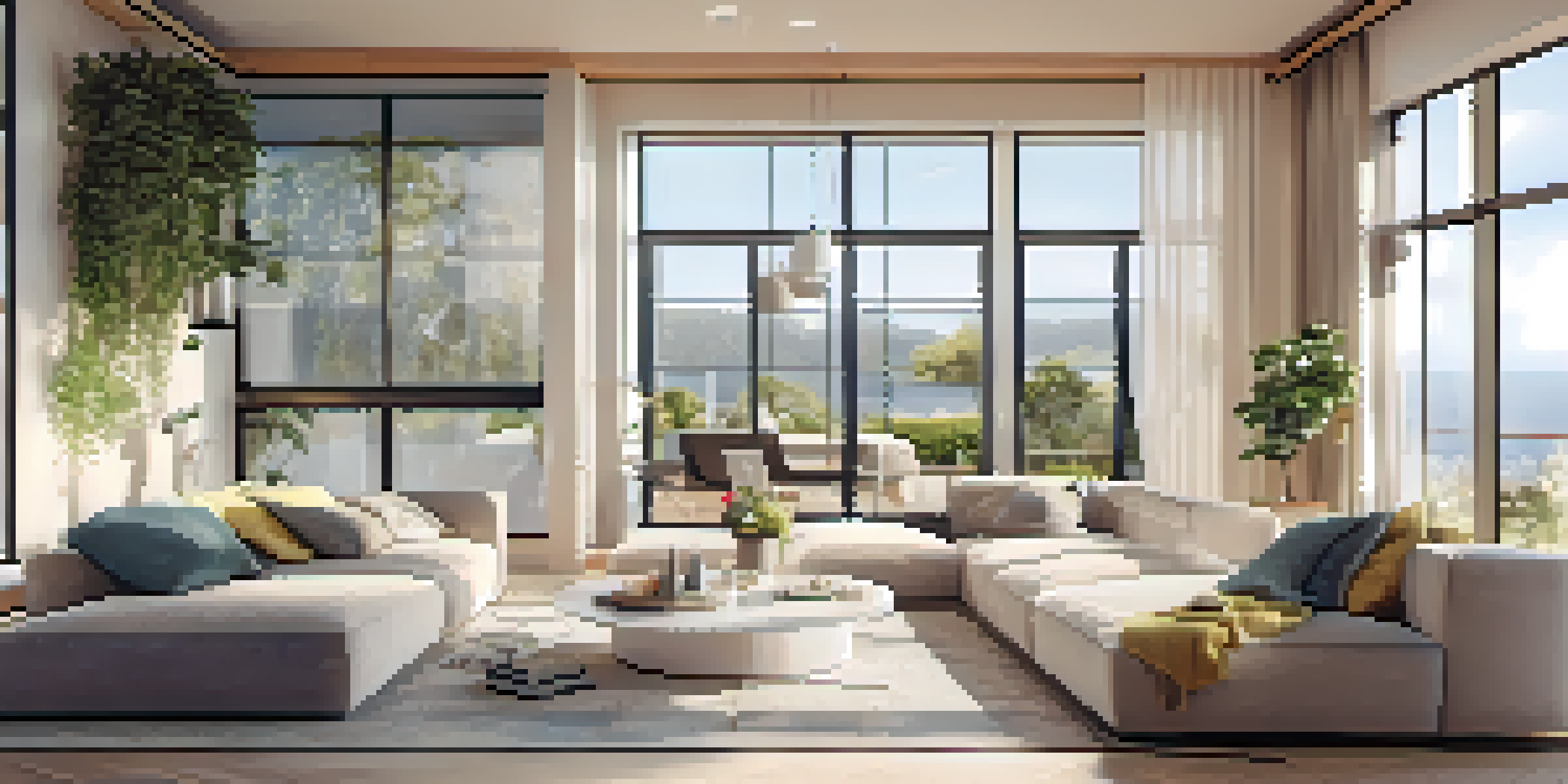 A modern smart home interior filled with advanced technology and IoT devices.