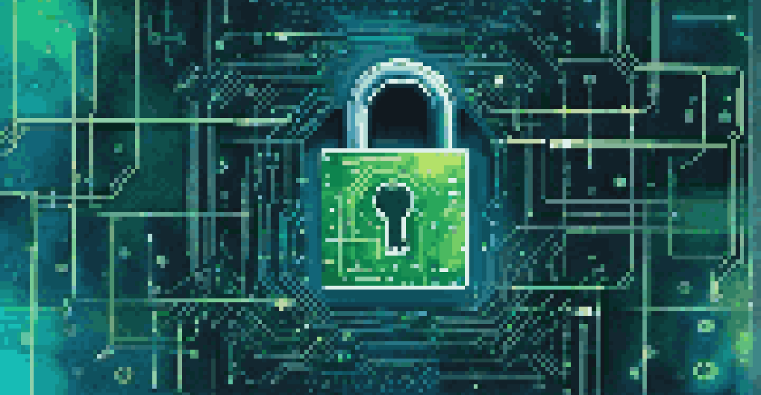 An abstract digital illustration of a lock surrounded by binary code, representing data security and privacy protection.