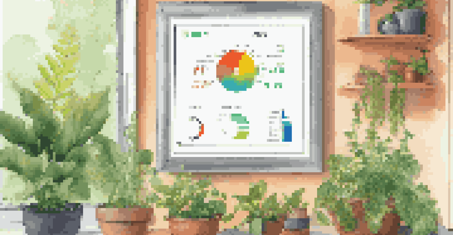 A smart energy meter in a home surrounded by plants, displaying colorful energy consumption data.