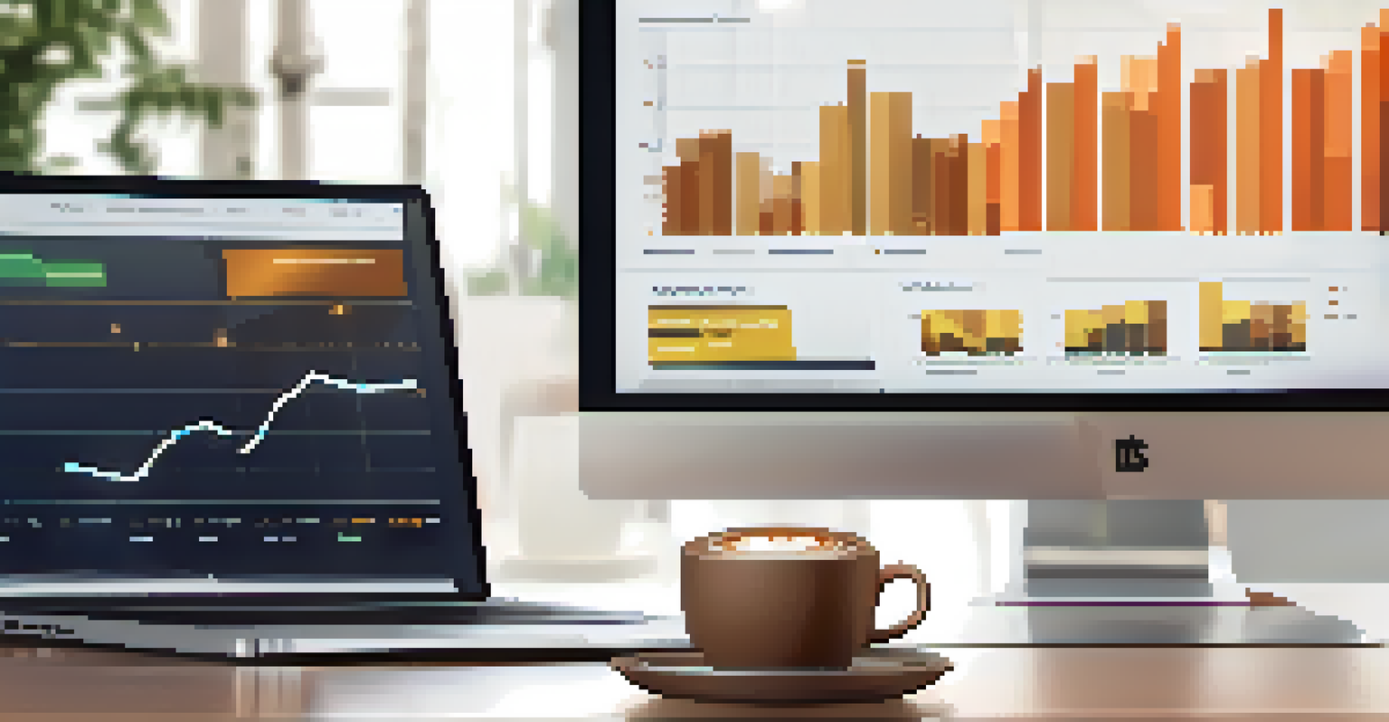 A laptop screen showing inventory management software with graphs and metrics in a modern office setting.