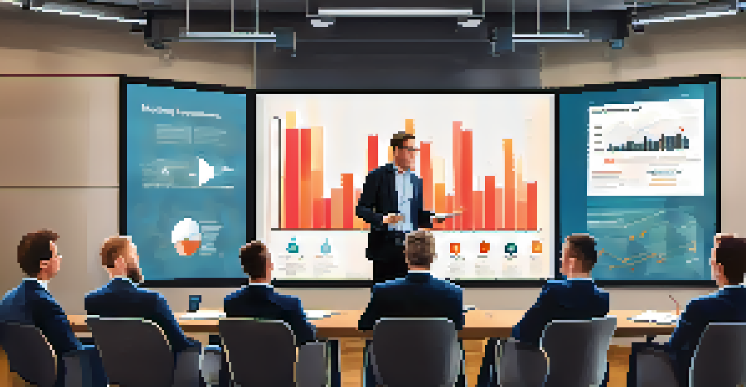 A leader presenting digital transformation metrics to an engaged audience in a modern conference room.