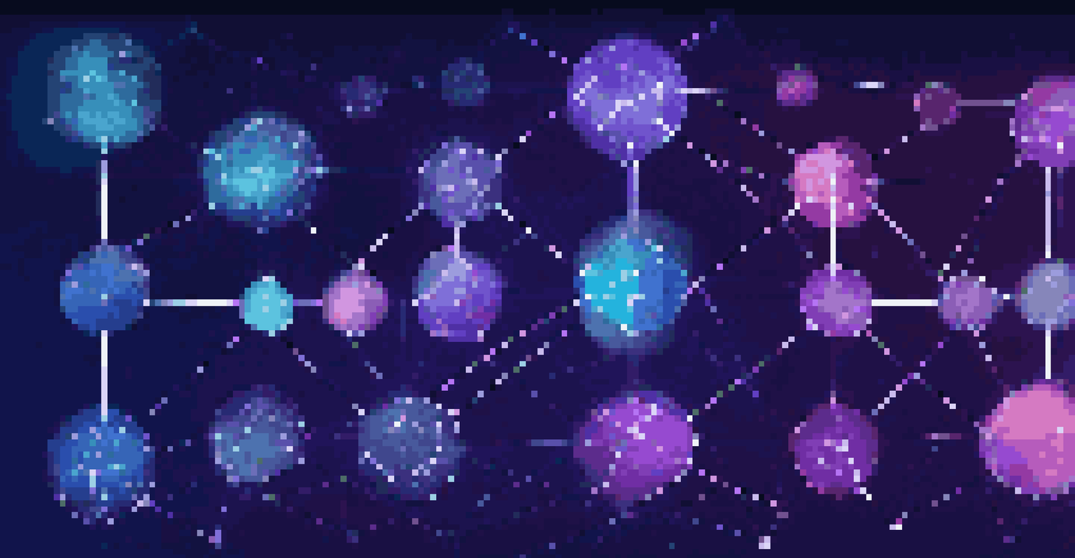An abstract image showing interconnected nodes representing different blockchain networks in vibrant colors on a dark background.