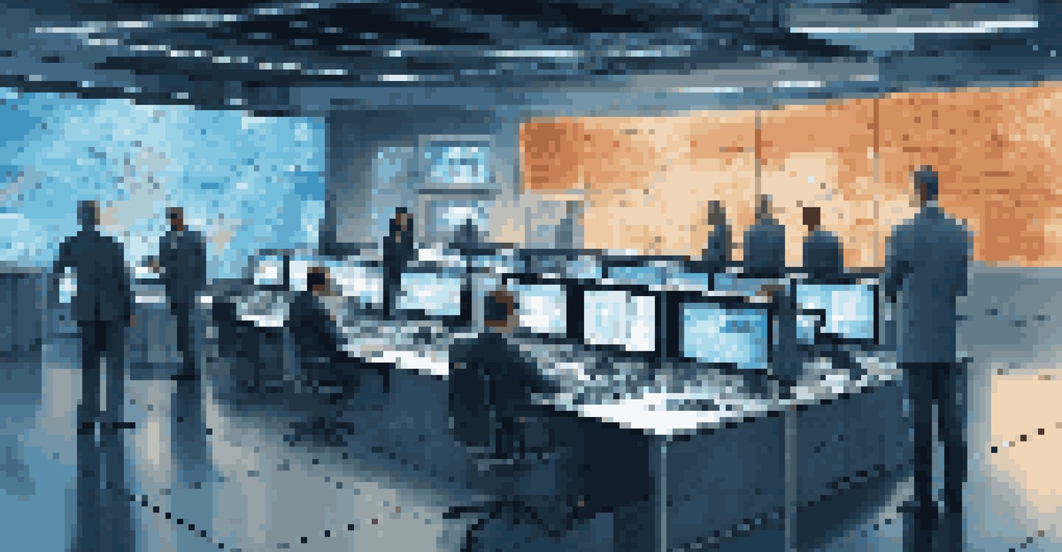 A control room with professionals analyzing live social media analytics on multiple screens.
