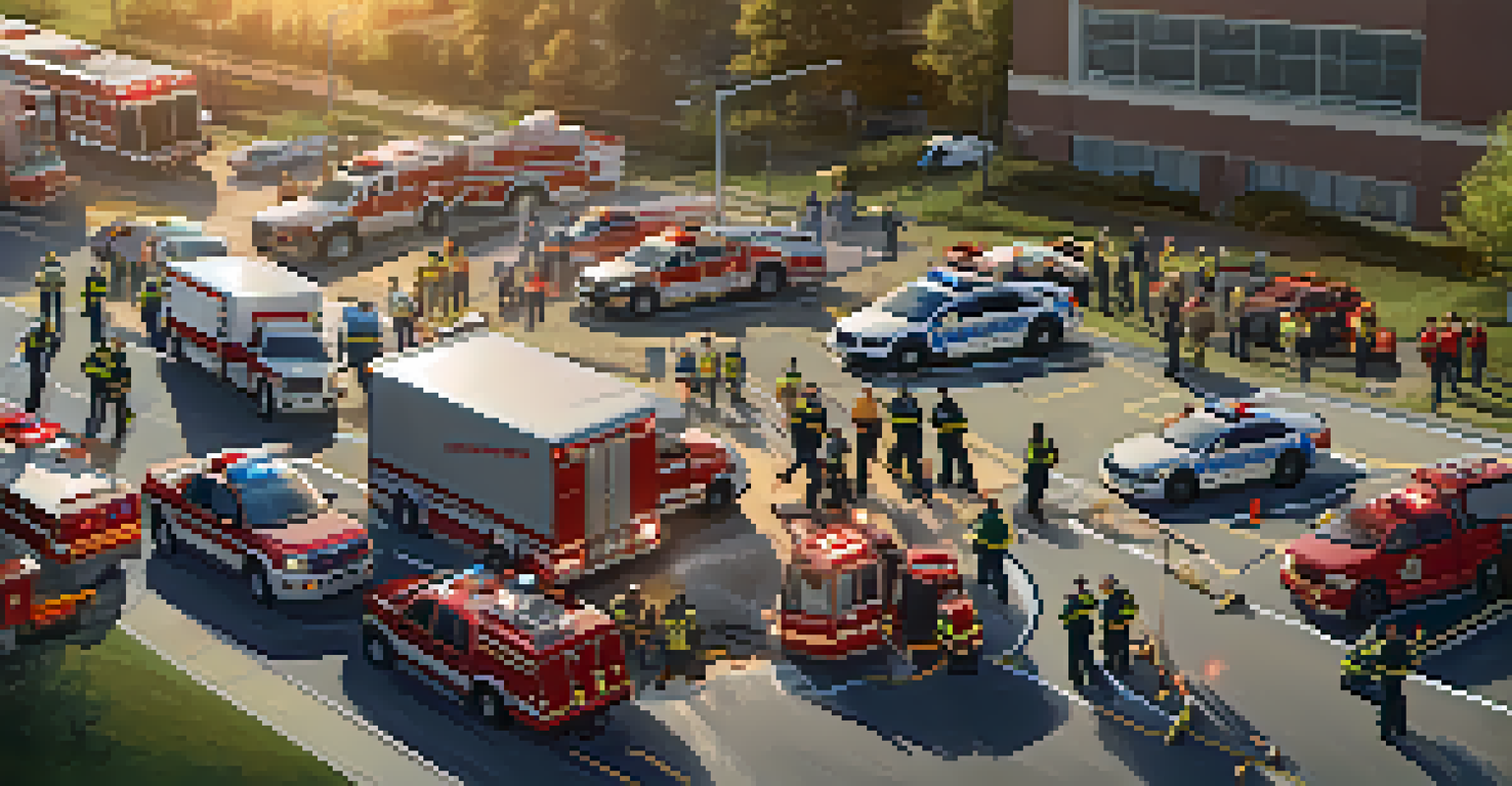 An aerial view of a multi-vehicle accident scene with emergency responders coordinating their efforts.