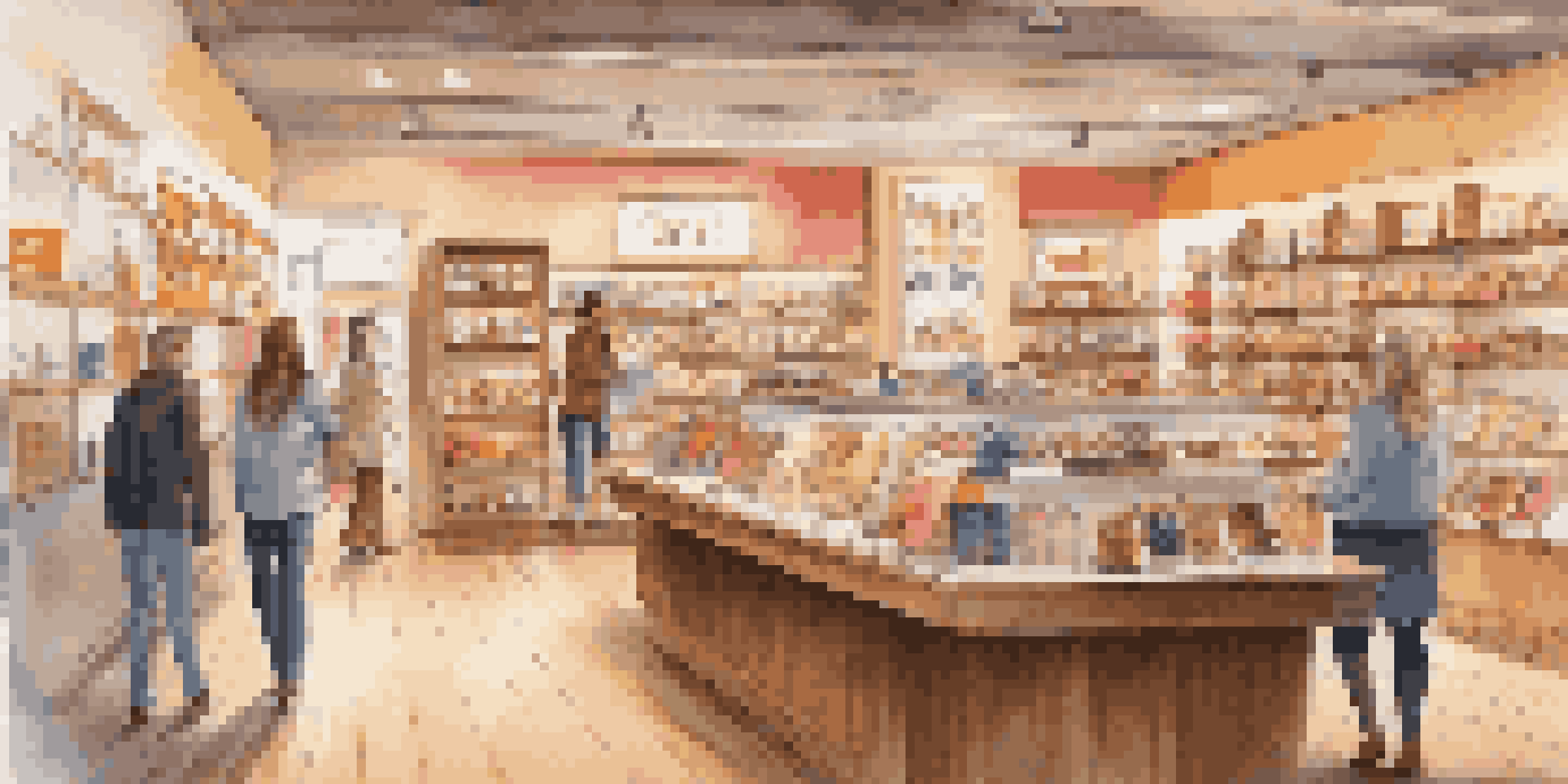 A retail store with warm lighting and friendly staff interacting with customers, showcasing personalized shopping experiences.