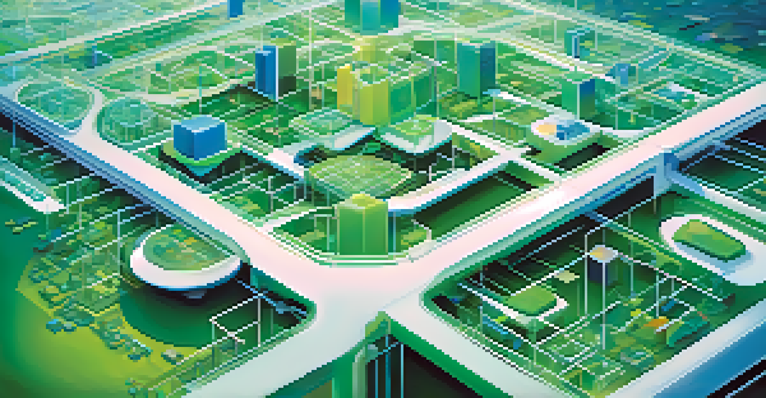 Abstract digital landscape illustrating serverless computing and AI integration in microservices.