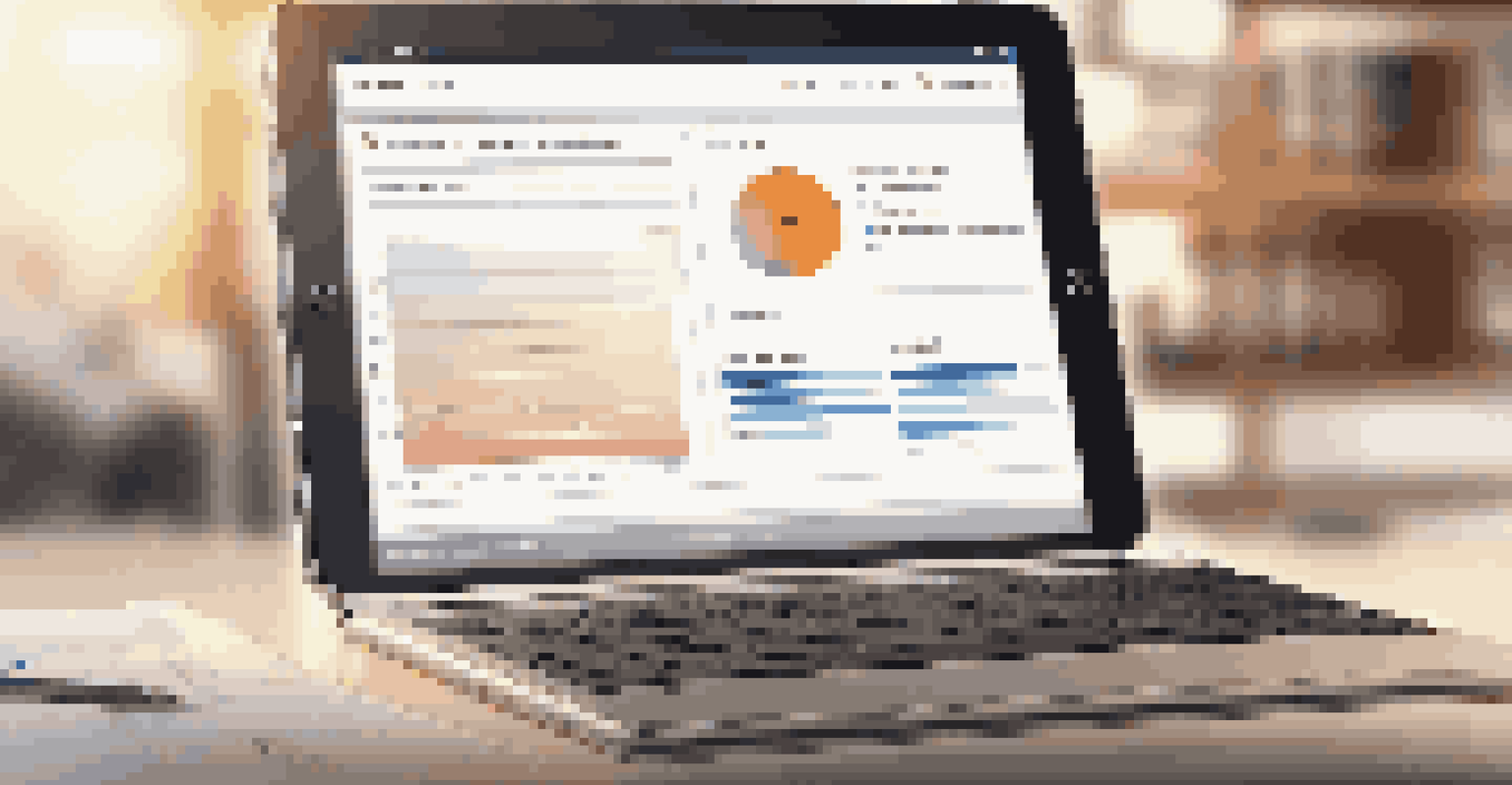 A close-up of a digital tablet showing a knowledge base interface in a warm, productive office setting.