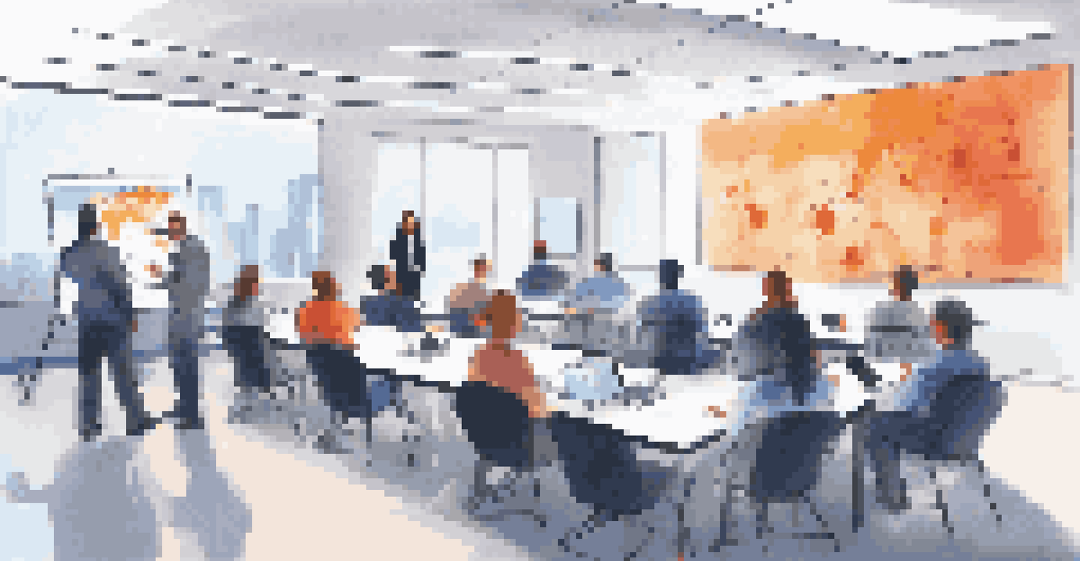 Employees participating in a cybersecurity training session about phishing awareness in a bright conference room.