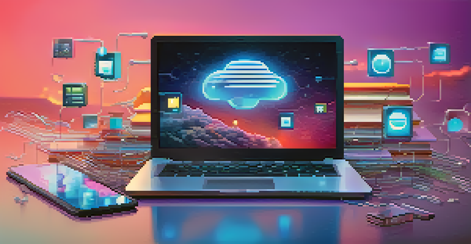 An artistic visualization of digital evidence with binary code and mobile device icons on a dark background with vibrant colors.