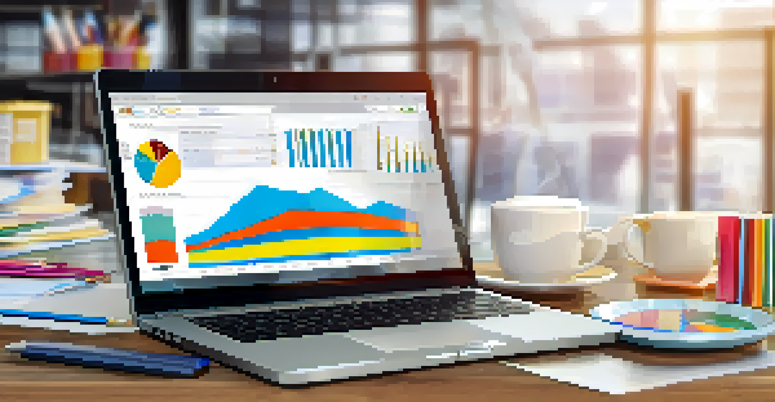 Close-up of a laptop displaying cloud cost management tool with colorful charts on a wooden desk.