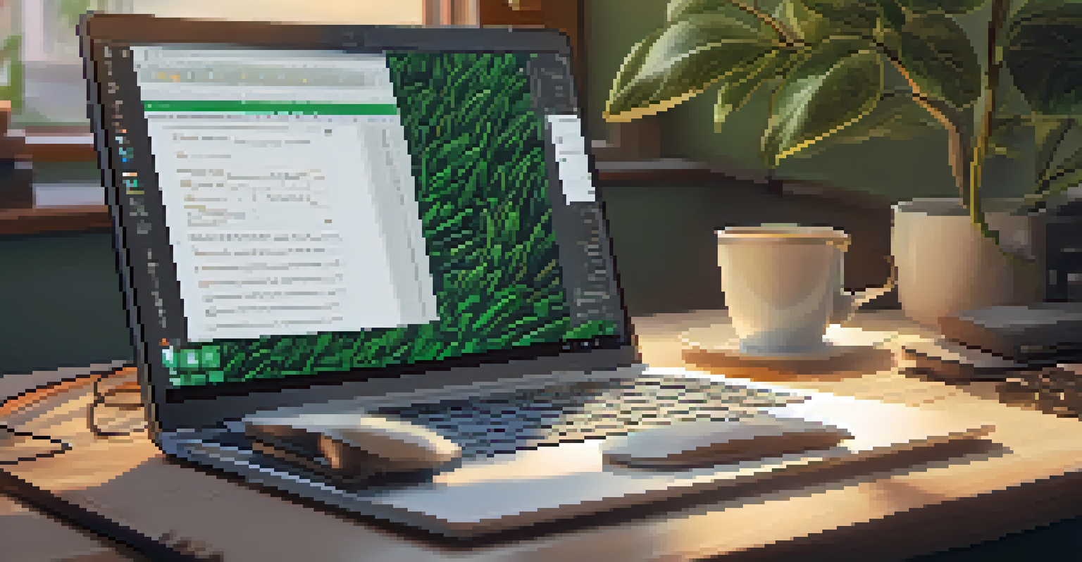 A close-up view of a developer's hands typing on a laptop, surrounded by a cozy workspace with coffee and a plant.