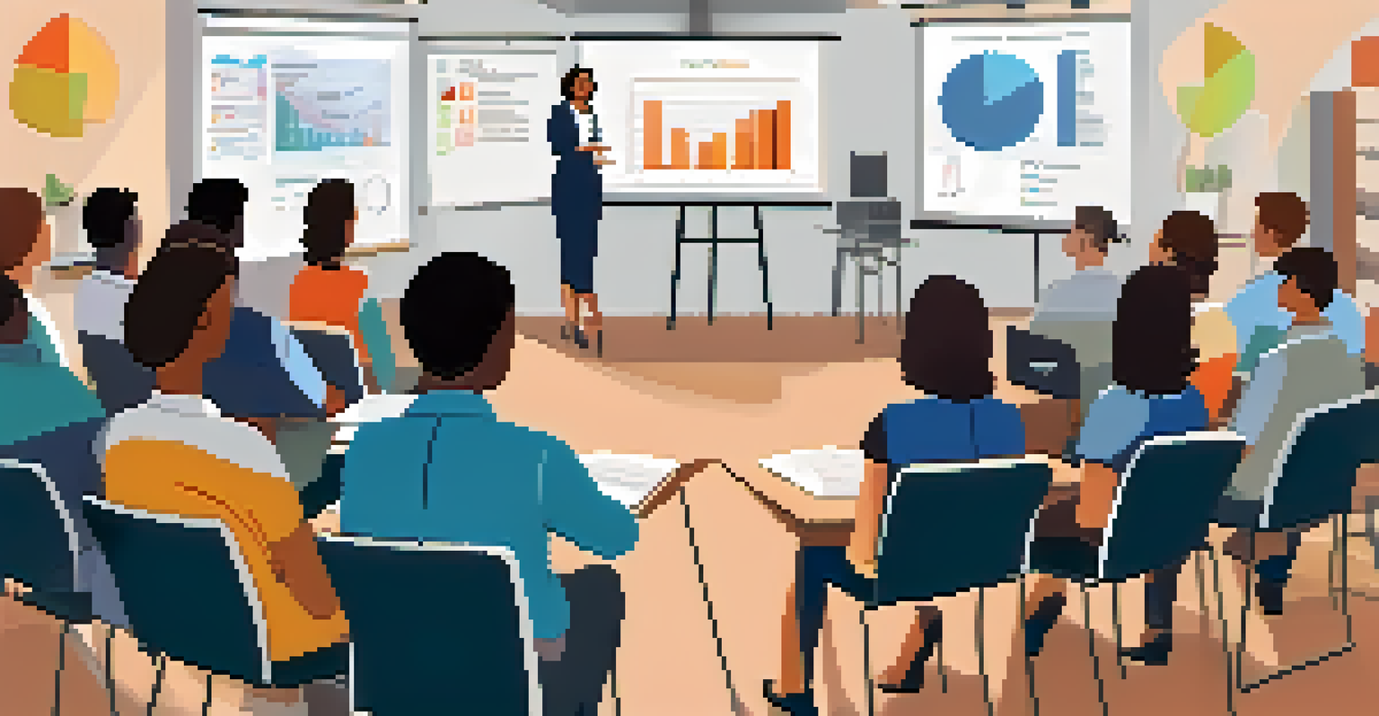 A facilitator presenting a data governance workshop to engaged employees with a projector displaying key points.