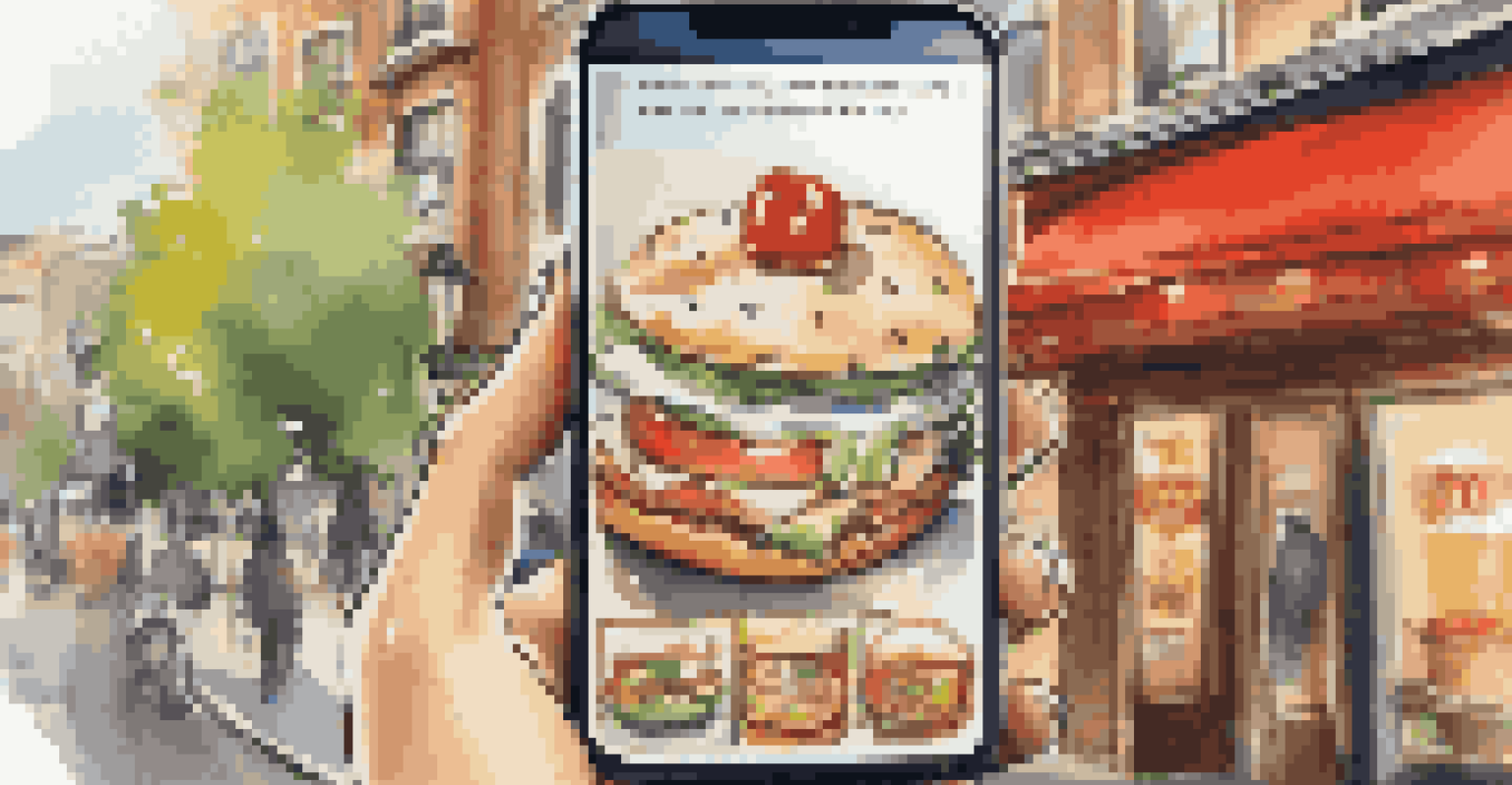 A close-up of a mobile device showing an interactive advertisement, with a blurred café background highlighting modern mobile advertising.