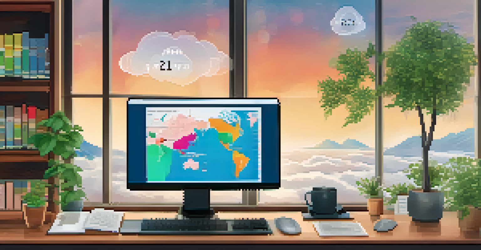 A close-up of a computer screen displaying a security assessment dashboard with colorful graphs and alerts in a cozy office setting.