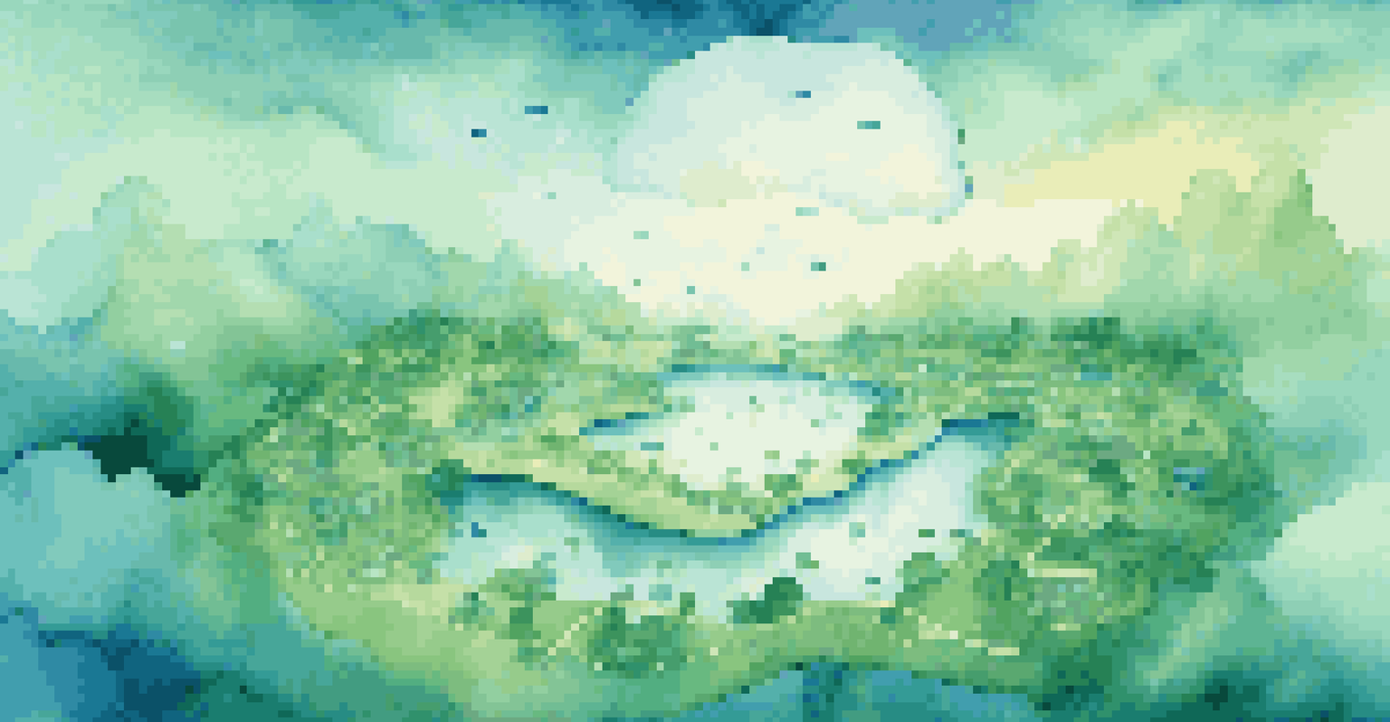 A digital landscape featuring floating decentralized applications (dApps) in a cloud-like environment, symbolizing user autonomy and sustainability.