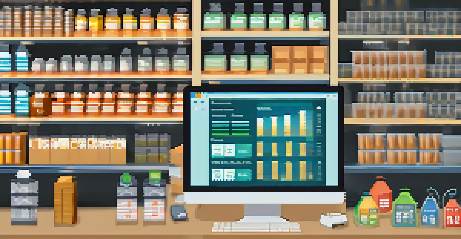 A close-up of a smart inventory management system with a touchscreen and inventory graphs.