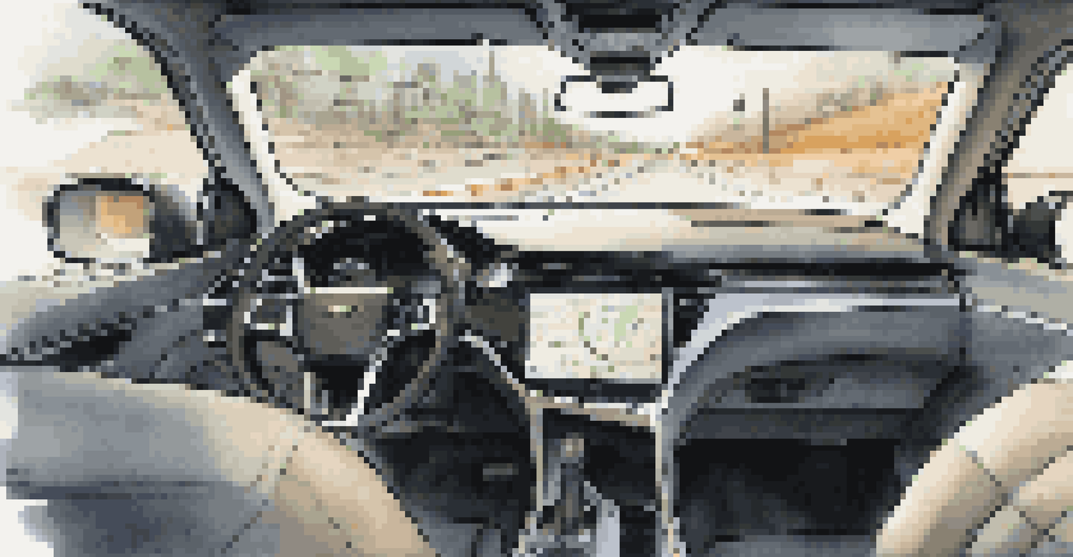 A close-up view of a vehicle's dashboard displaying a telematics system with metrics and a highlighted route.