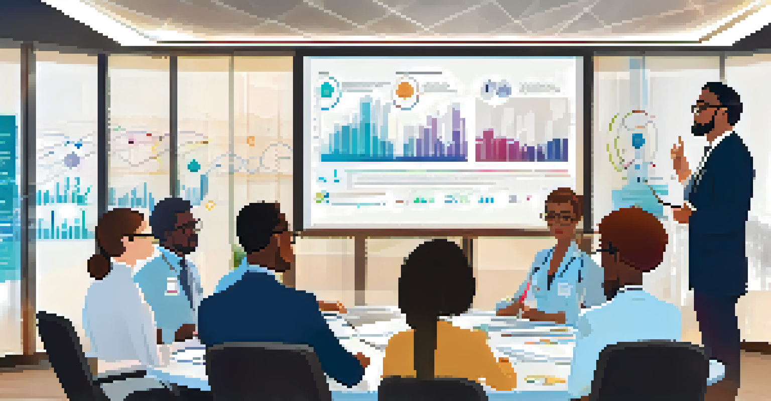 A diverse group of healthcare leaders collaborating in a conference room on digital transformation.