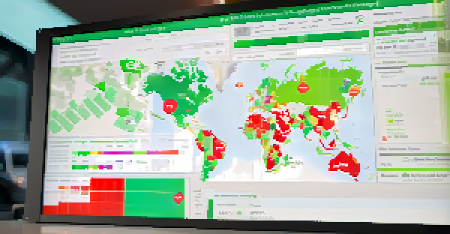 A logistics dashboard displaying real-time tracking data with maps and graphs in a modern office setting.