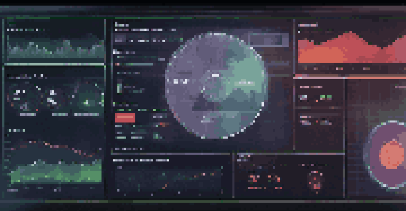 A close-up of a computer screen displaying a security monitoring dashboard with alerts and graphs in a high-tech environment.