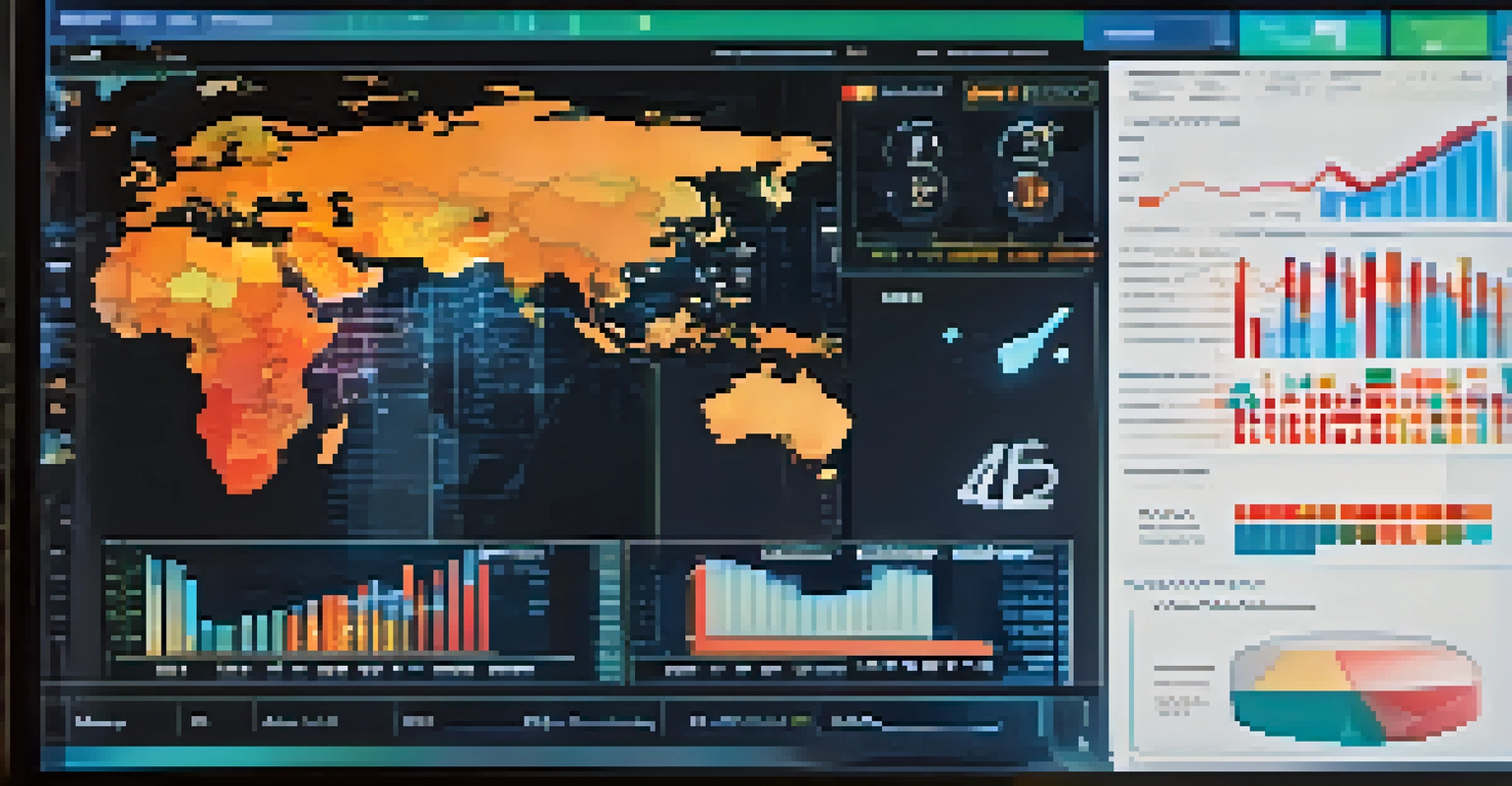 A close-up of a computer screen showing a cybersecurity dashboard with graphs and alerts in a dimly lit room.