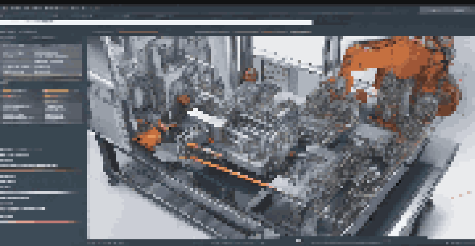 A close-up of a computer screen showcasing a 3D digital twin model of machinery. The workspace is organized with tools, highlighting advanced manufacturing technology.