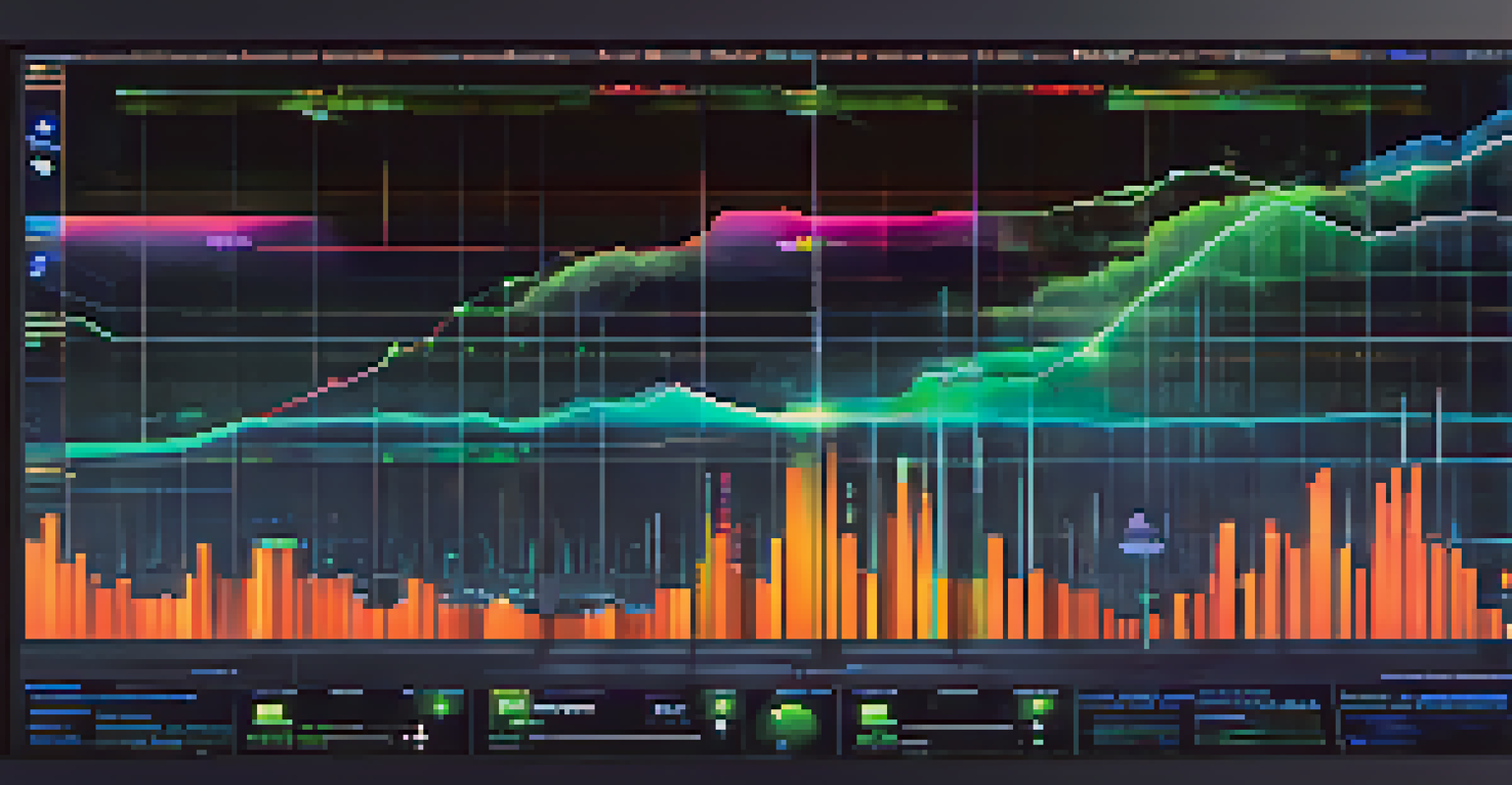 A digital interface displaying a cloud forensics tool analyzing data, with colorful graphs and log files on a blurred data center background.