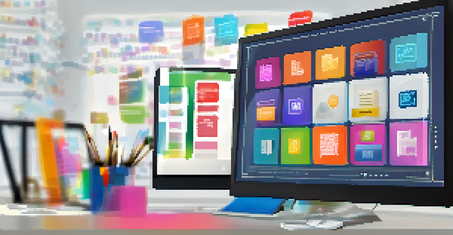 A close-up of a computer screen showing a low-code development interface with colorful components.