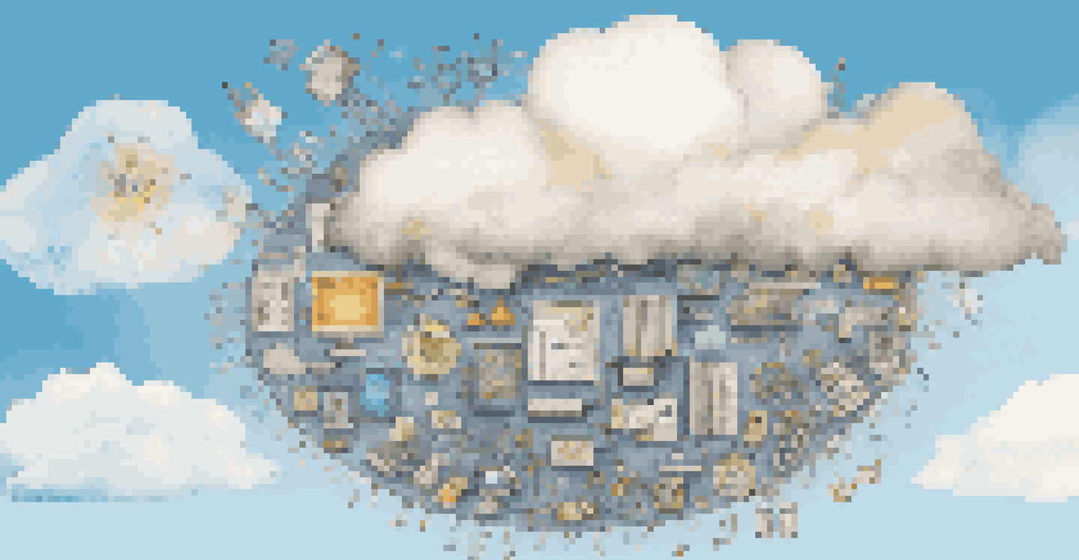 A visual representation of a cloud filled with security icons, symbolizing the concept of a secure cloud-based LMS in a bright blue sky.
