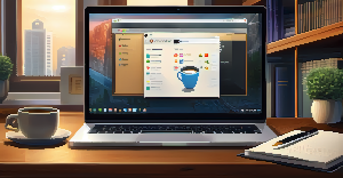 A modern secure browser interface on a laptop screen in a cozy home office with security icons and warm lighting.