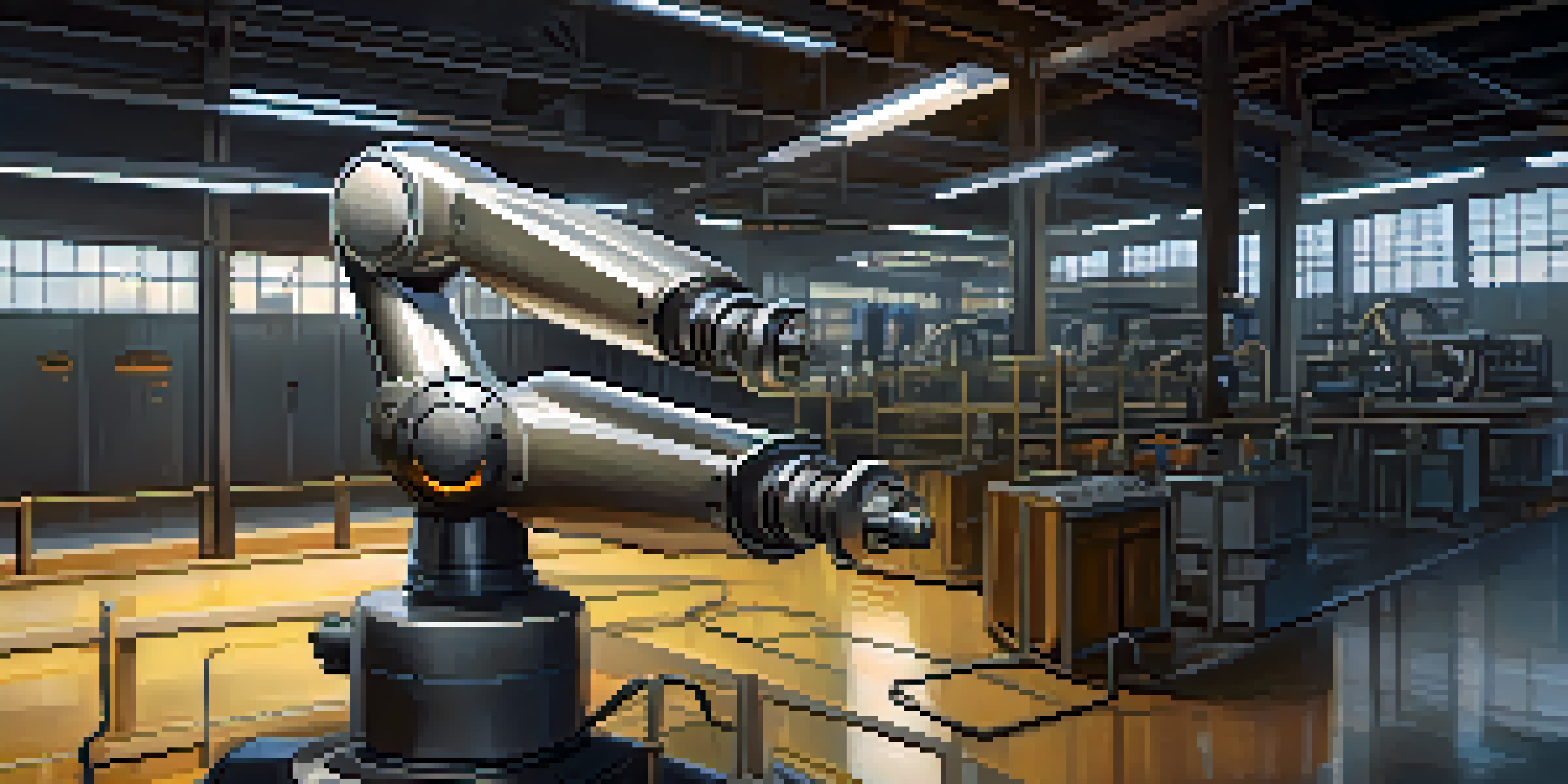 An industrial robot arm in a factory, processing information in real-time.