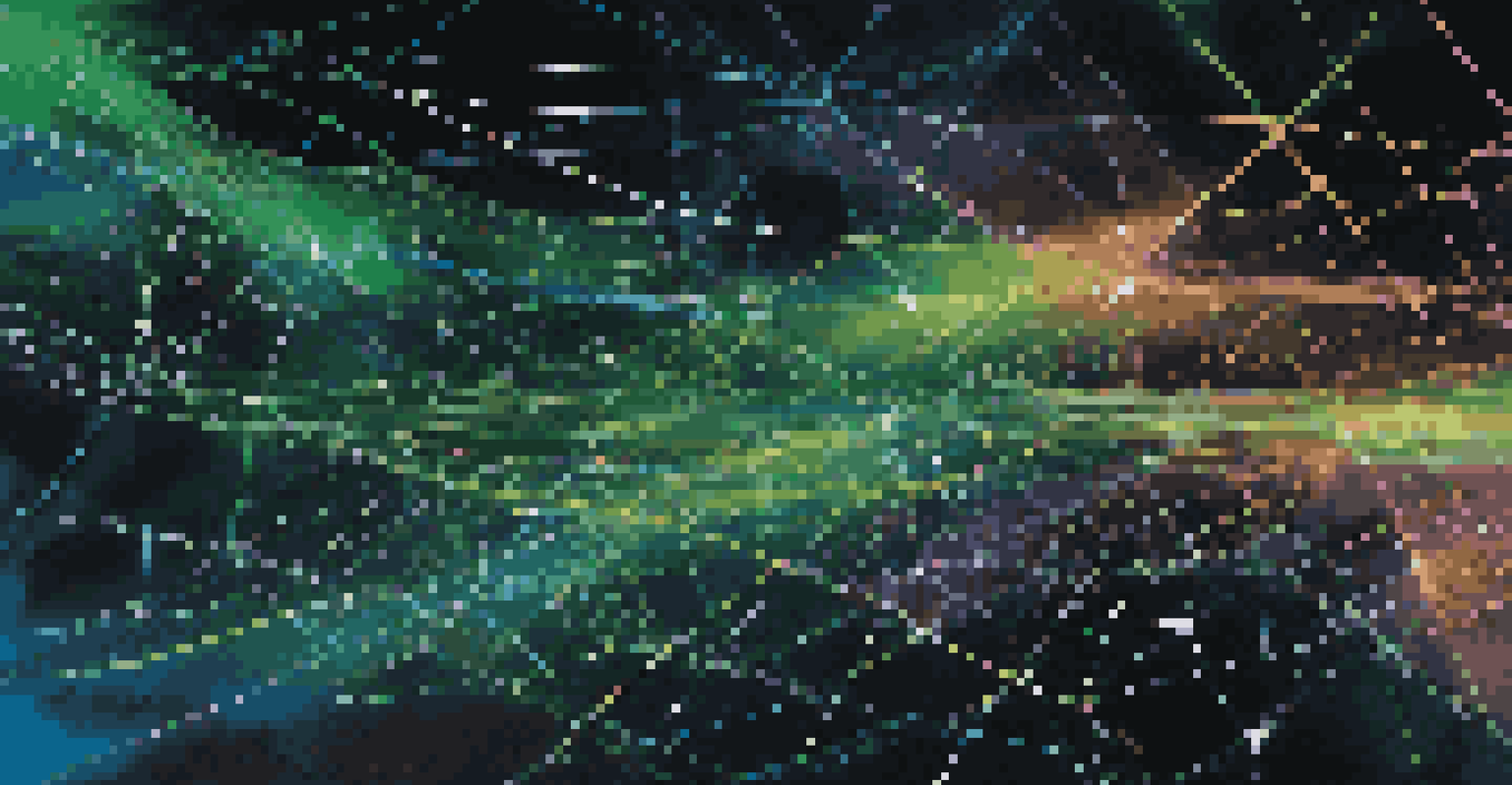 An abstract representation of data transfer in a network with glowing lines and connected nodes.