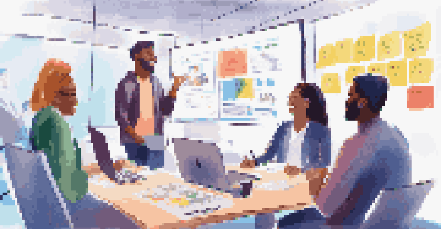 A video conference with diverse team members smiling and interacting on a large screen, set in a bright conference room.