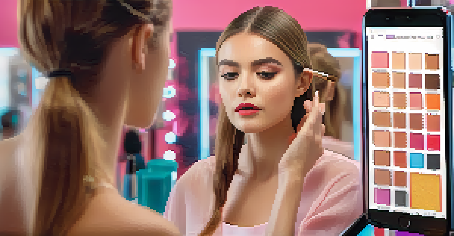 A person using augmented reality to try on makeup virtually in front of a mirror.
