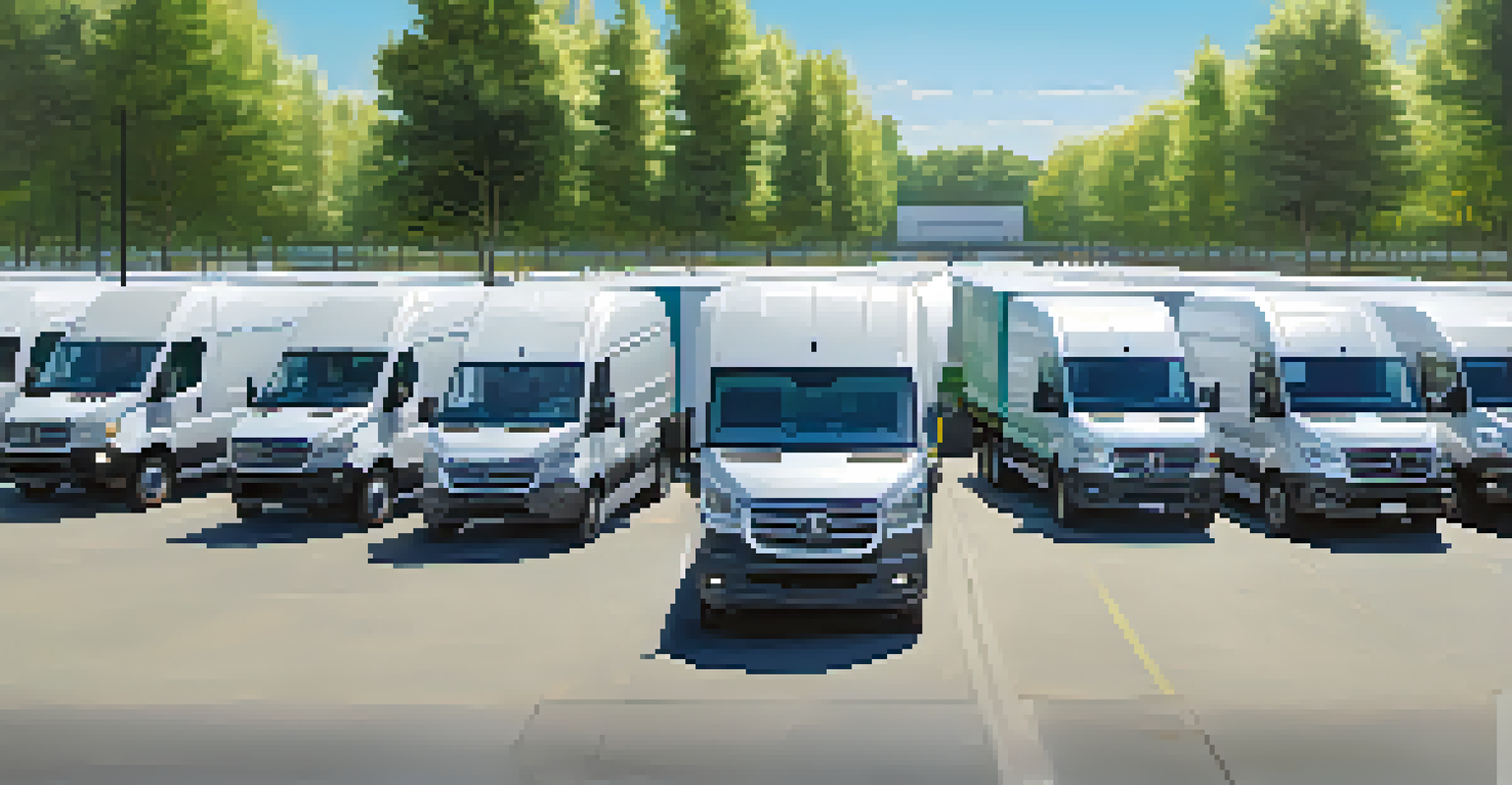 A logistics company's fleet of vehicles equipped with smart sensors parked in a lot under a clear sky.