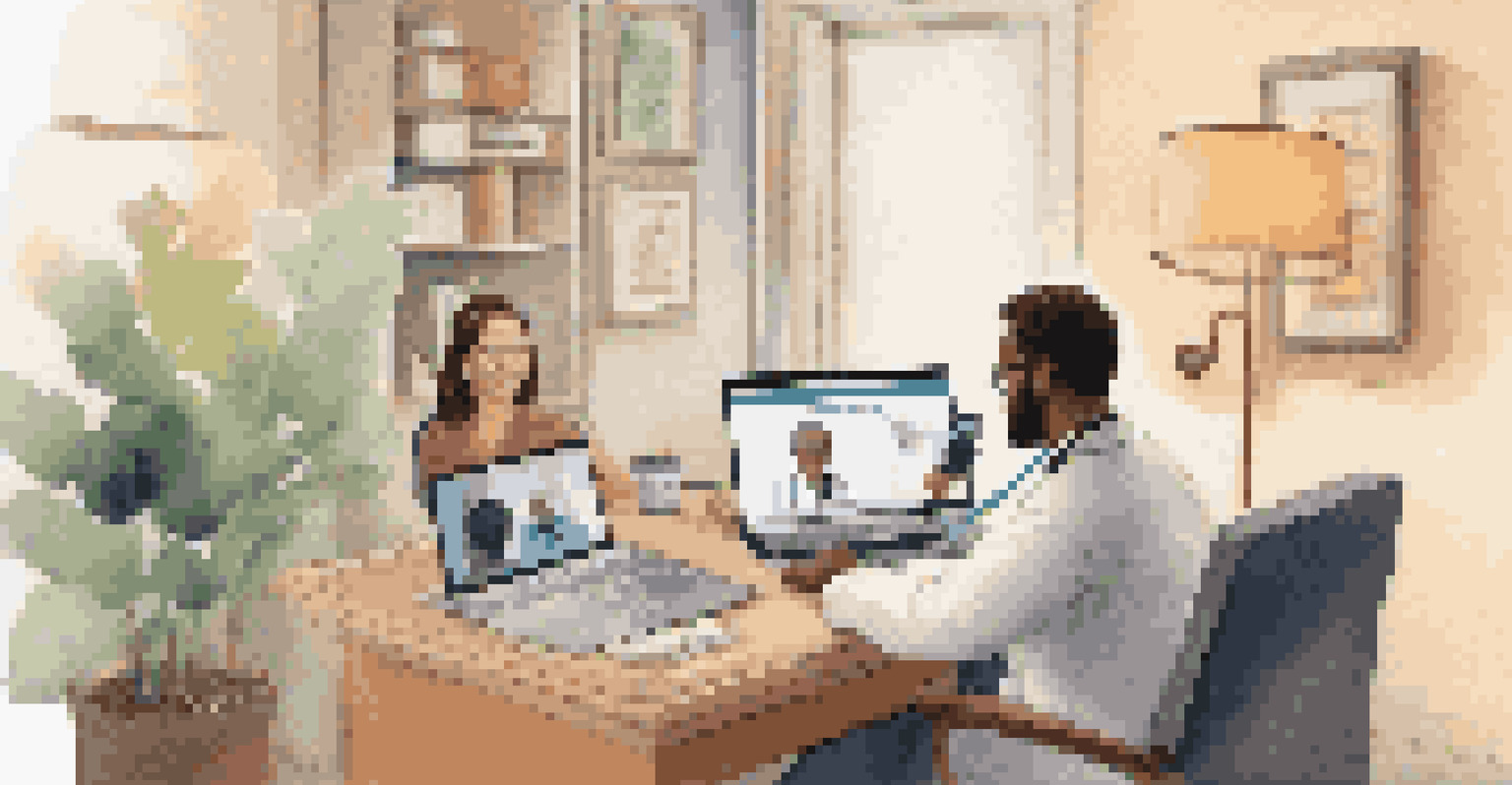 A patient in a cozy room engaging in a video call consultation with a doctor on a laptop.