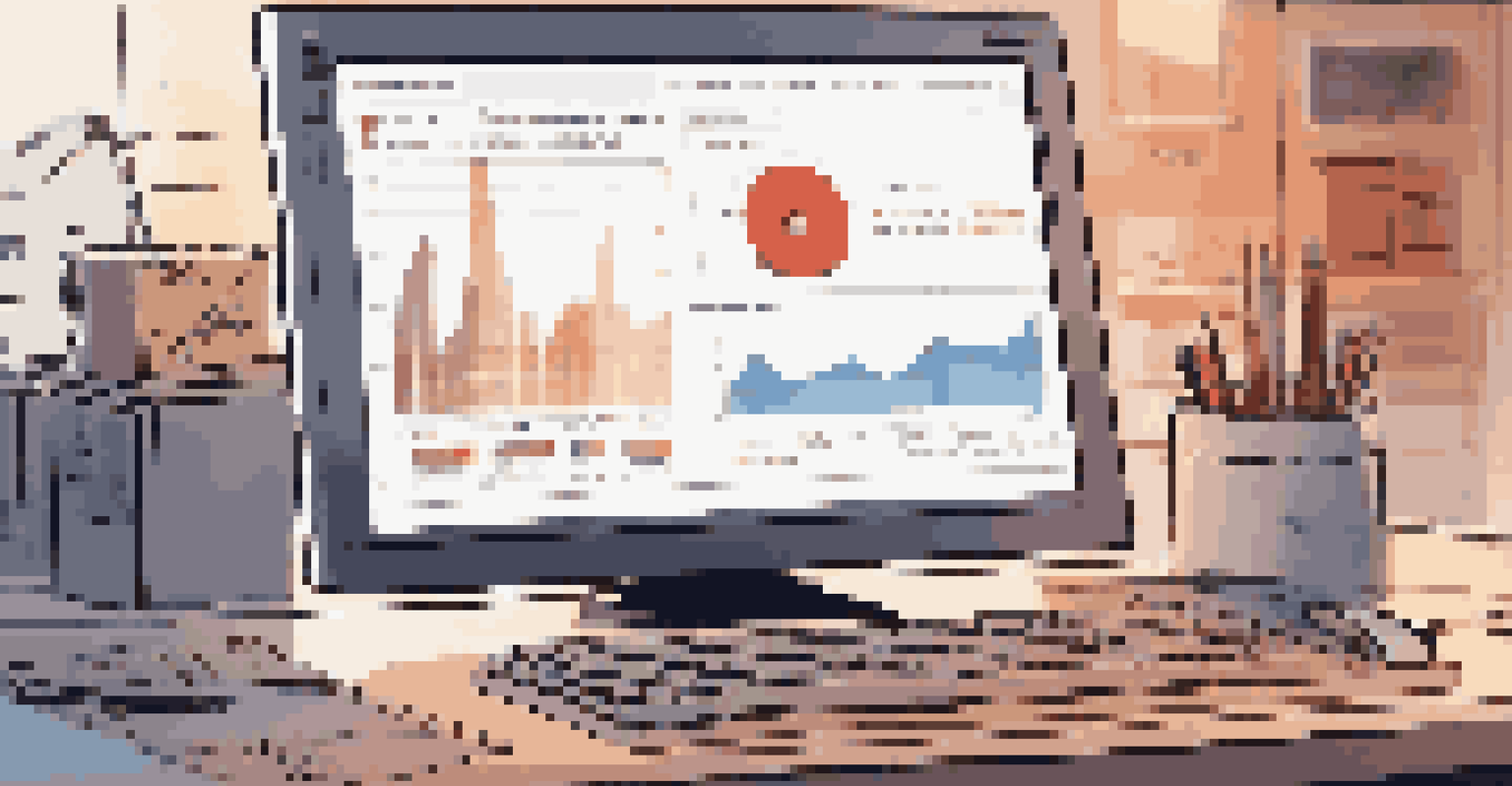 Close-up view of a computer screen showing performance metrics for a low-code platform, with graphs on a clean workspace illuminated by warm lighting.