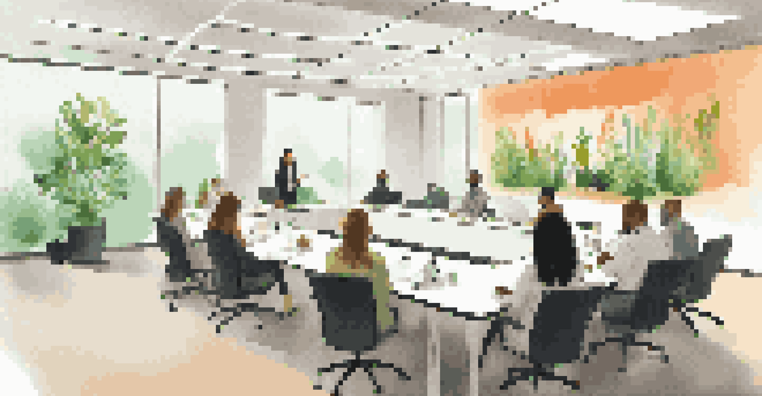 Employees attending a training session in a bright conference room, engaging with a trainer presenting data insights.