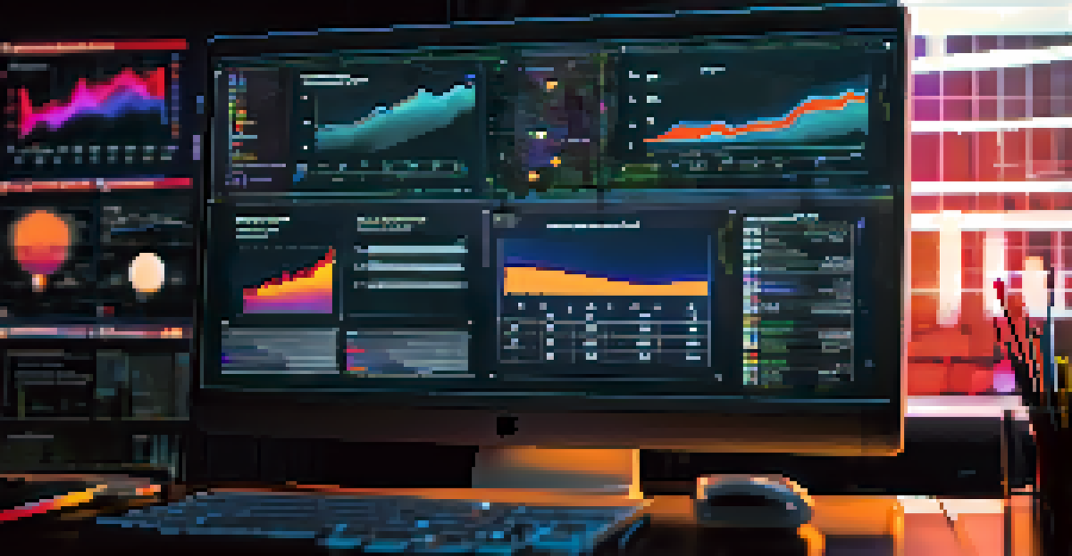 A close-up view of a computer screen showing a security audit dashboard with graphs and alerts in a dimly lit room.